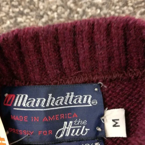 NWT Vintage Manhattan Sweater Shetland Wool Pullover Burgundy Red Mens Medium